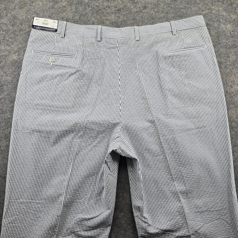 Jos A Bank Windsor Pants Mens 42 Blue White Seersucker Cotton Pleated Executive